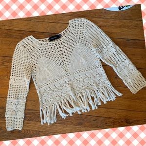MinkPink Falls Fringe Crochet Top